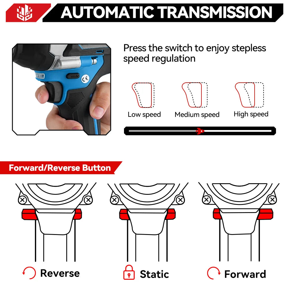 Onevan 1800n.m chave elétrica sem escova 1/2 polegada chave de impacto sem fio chave de fenda ferramenta reparo do carro para makita 18v bateria pino
