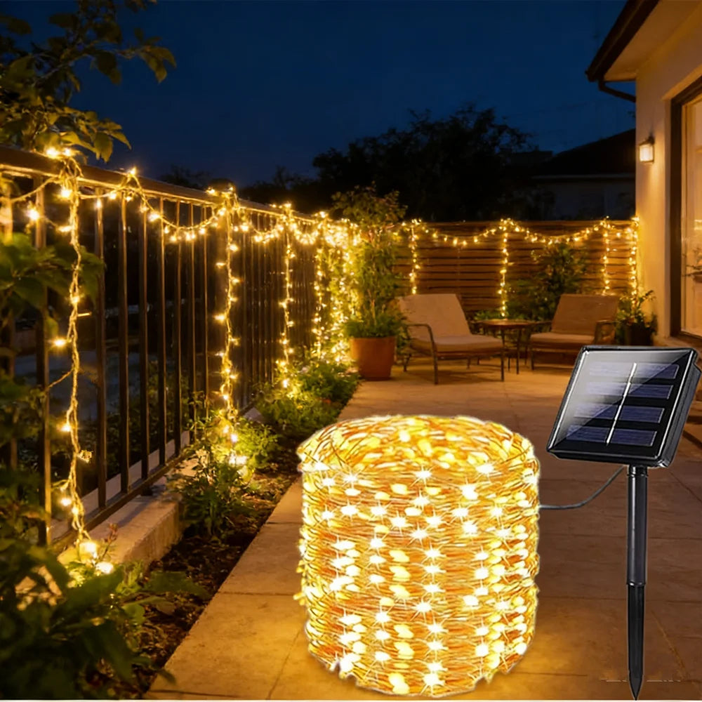Decorações para Árvore de Natal, Luzes de Cordão Solares para Jardim Externo, Luzes de Fio de Cobre LED para Festas em Casa, Casamentos, Ano Novo 2027