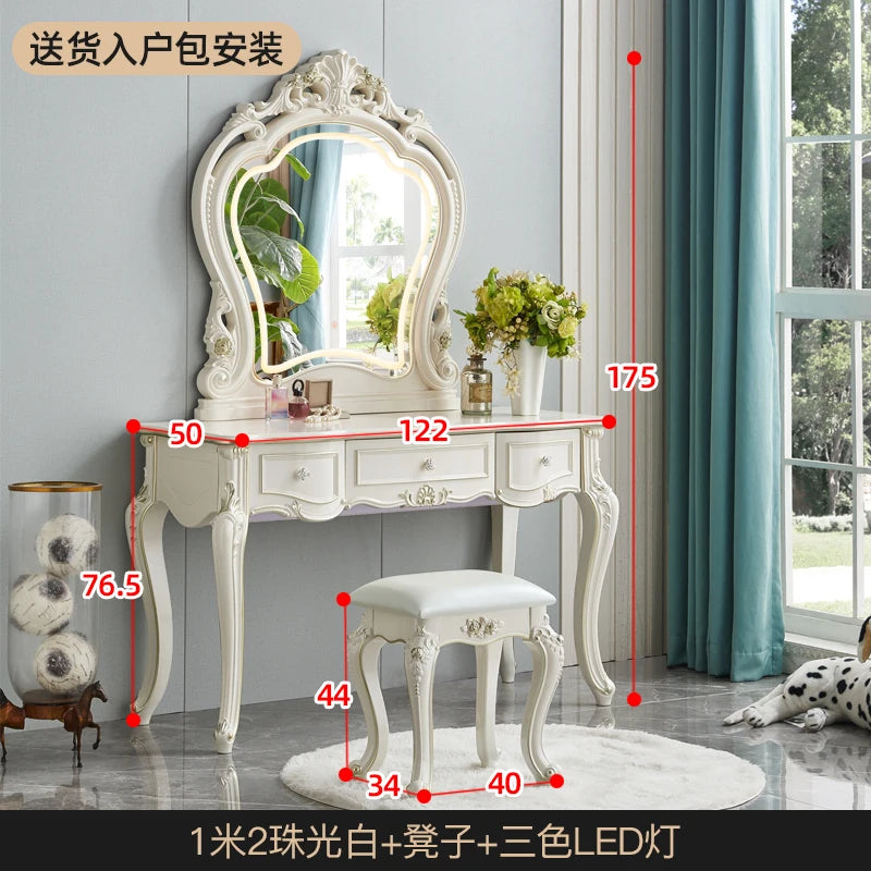 European Decor Makeup Vanity Desk Wooden Drawer White Black Makeup Vanity Desk Mirror Corner Komody Master Bedroom Furniture