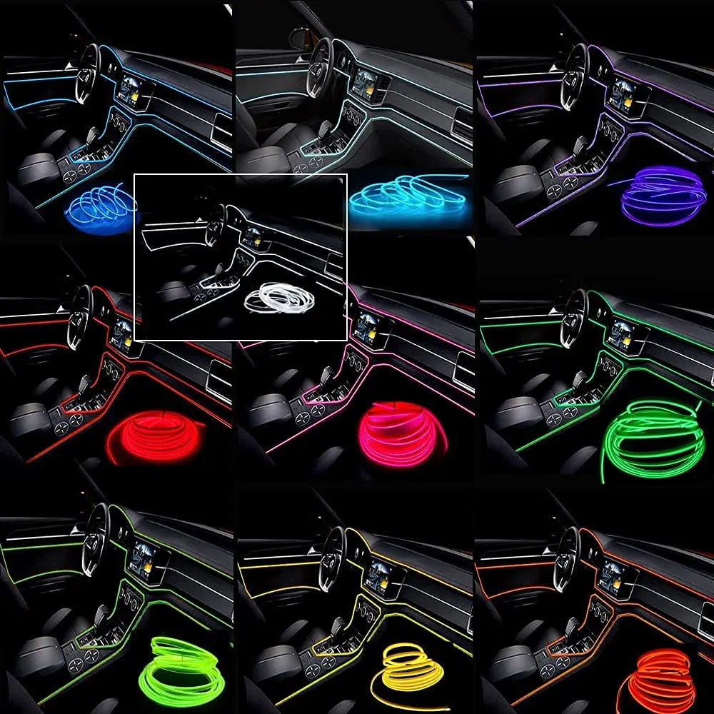 Carro Interior LED Strip Light, Neon EL Fiação, Lâmpada Decorativa para Auto, Luz Ambiente Flexível, Diodo de Festa Atmosfera, USB, 5m
