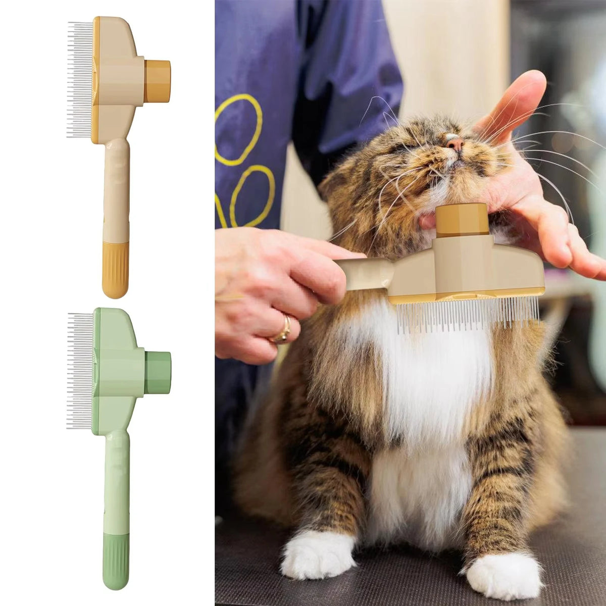 Escova para Gatos e Cães com Botão de Limpeza Automática, Removedor de Pelos, Escova de Massagem para Higiene de Animais de Estimação
