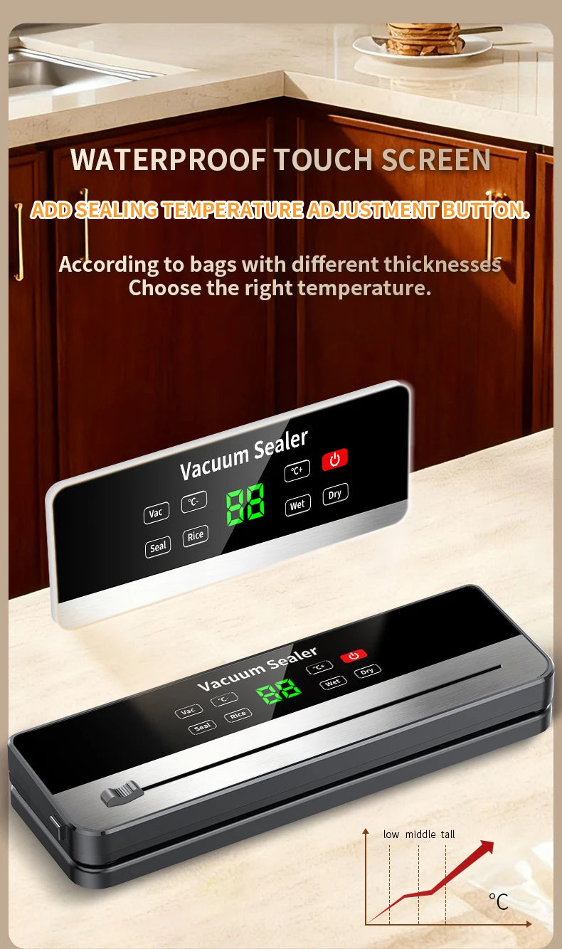 Selador a Vácuo Portátil com Forte Sucção e Carregamento Sem Fio USB |   Selador de Alimentos Secos/Úmidos para Cozinha