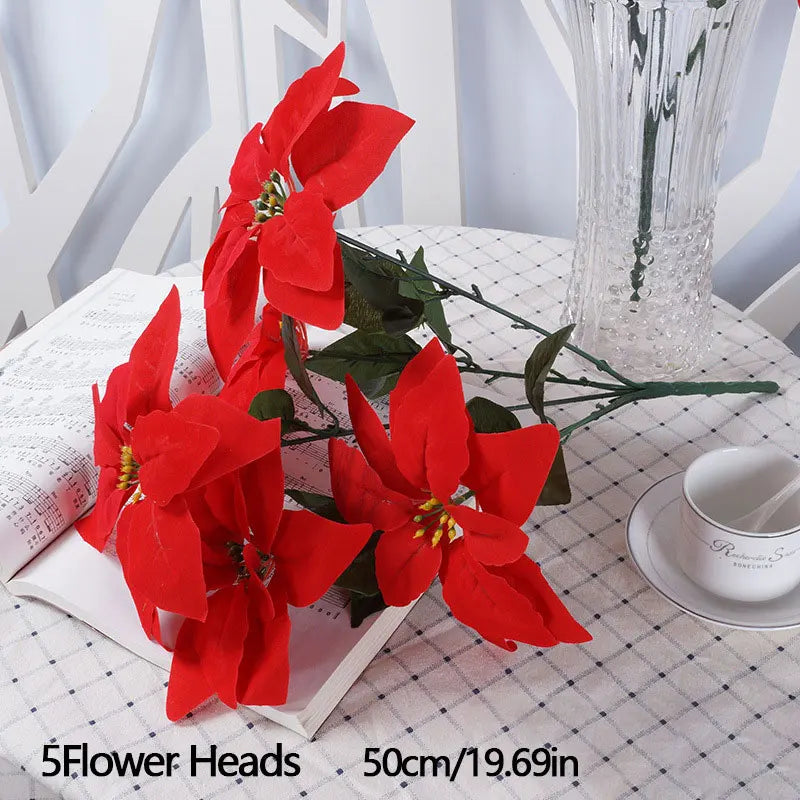 50cm plantas artificiais decoração de natal falso flor vermelha decoração da árvore de natal plantas falsas ramo slik flor planta para casa jardim