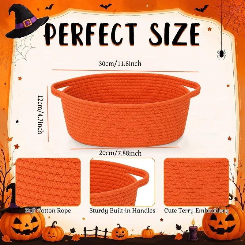 Cesta de Armazenamento de Corda de Algodão para Decoração de Festa de Halloween, Cesta de Armazenamento de Abóbora, Caixa de Armazenamento de Doces e Petiscos, Presentes Decorativos Diários