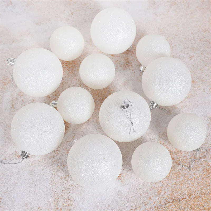 12/6 pçs bolas de natal brancas árvore de natal pendurado ornamentos glitter bola de natal bauble pingentes decoração para casa presentes de ano novo noel