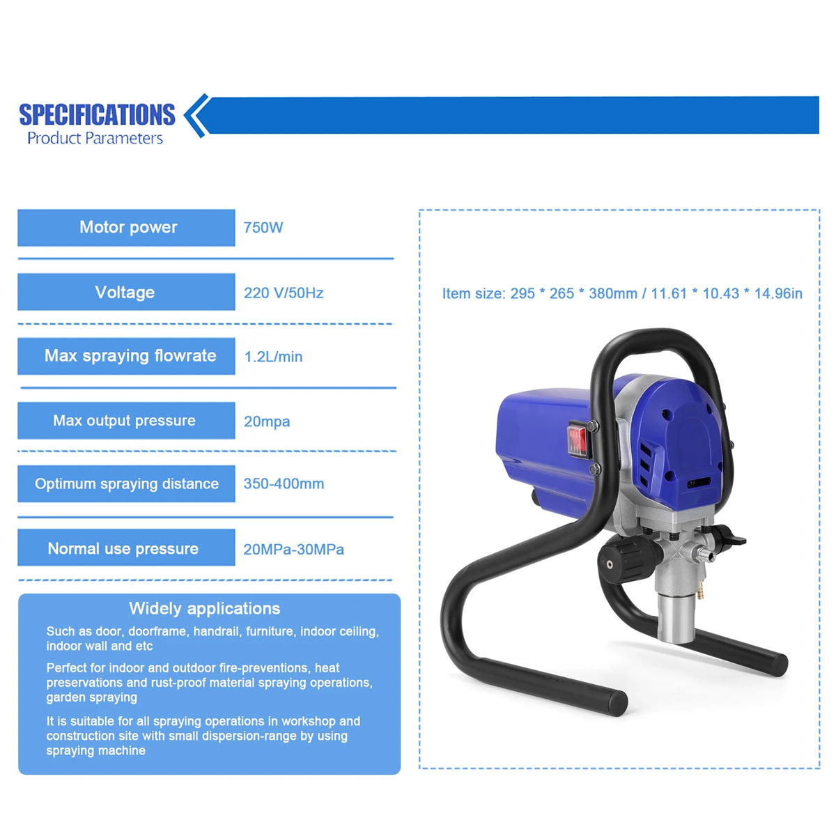 Pulverizador Airless de Alta Pressão 30MPa 750W, Máquina de Pulverização de Tinta Látex Multiuso com Manômetro, Ferramenta Elétrica de Pulverização
