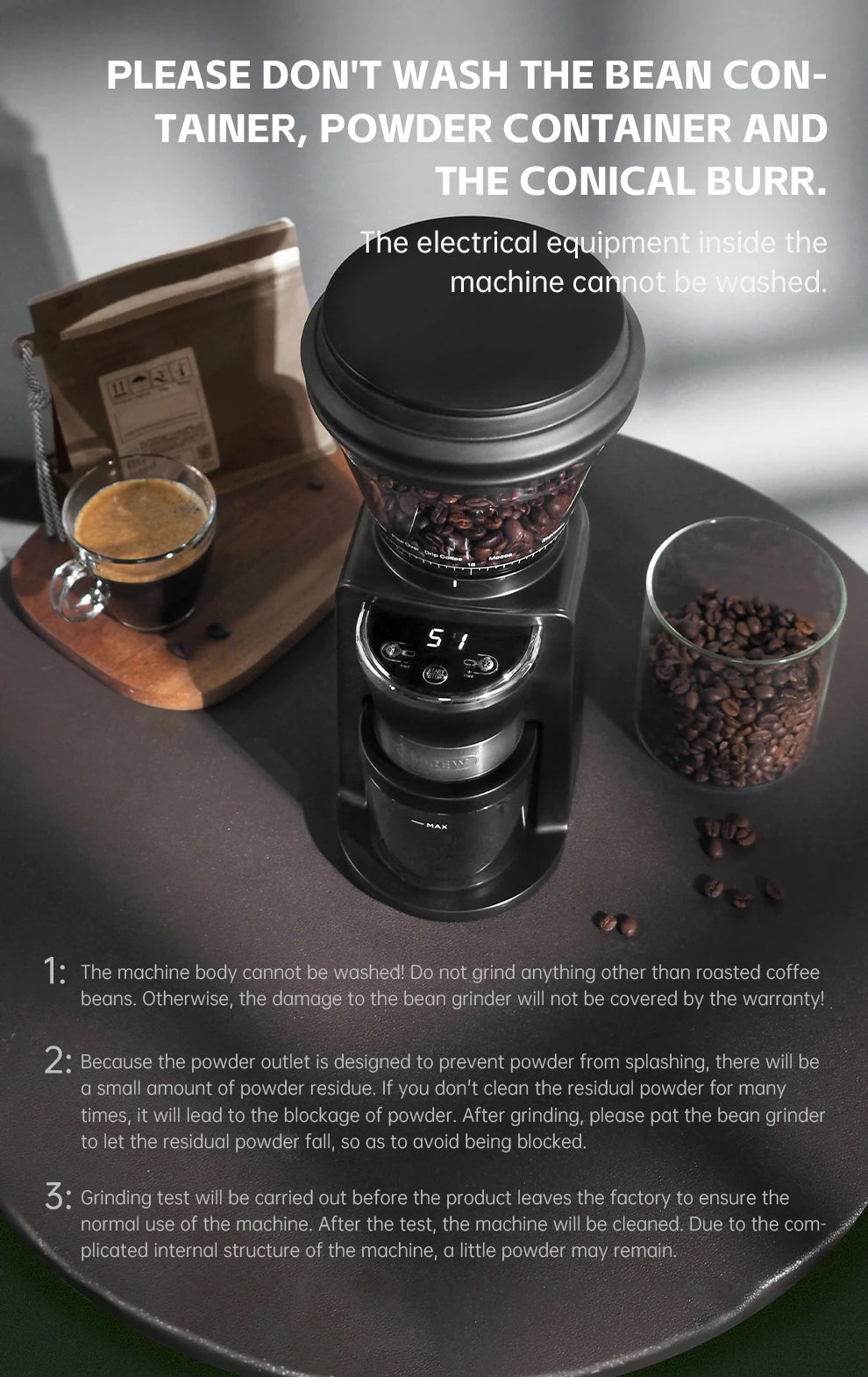 Hibrew moinho de rebarbas automático moedor de café elétrico com 34 engrenagens para café expresso americano despeje sobre armazenamento visual de feijão g3