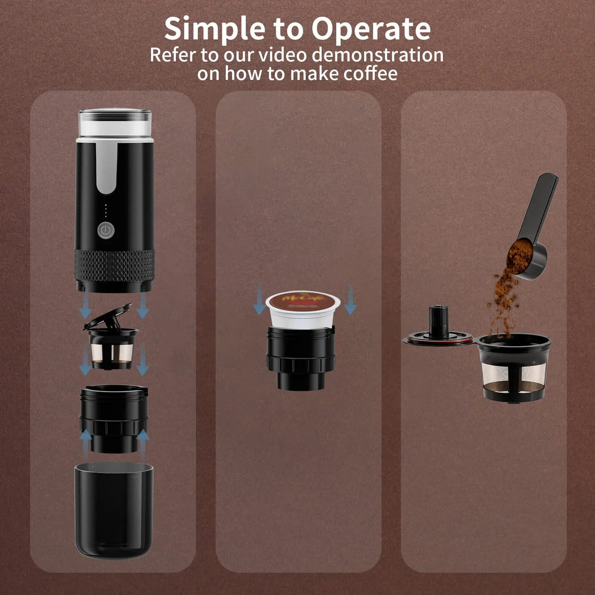 Nova Cafeteira Portátil Elétrica para Cápsulas e Café Moído, Máquina de Café Portátil Compatível com Pó de Café e Cápsulas de Café