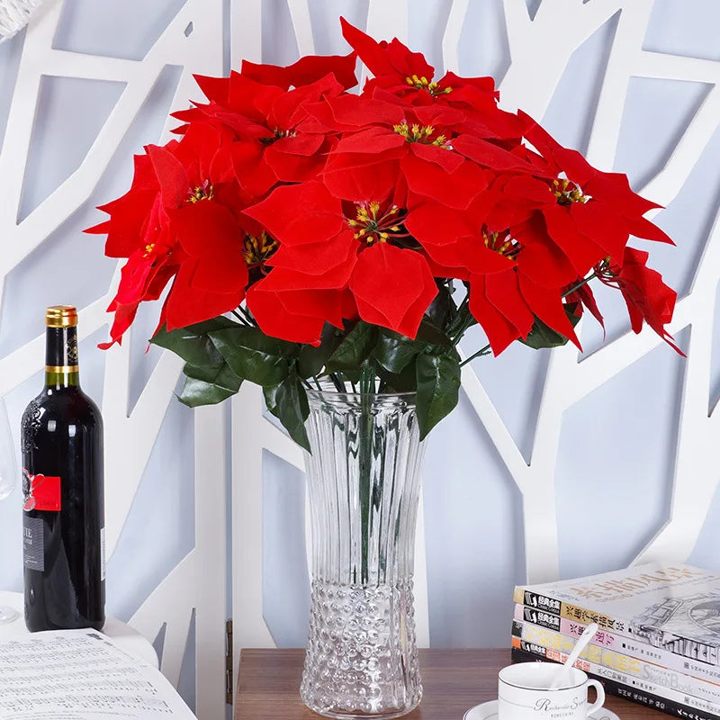 50cm plantas artificiais decoração de natal falso flor vermelha decoração da árvore de natal plantas falsas ramo slik flor planta para casa jardim