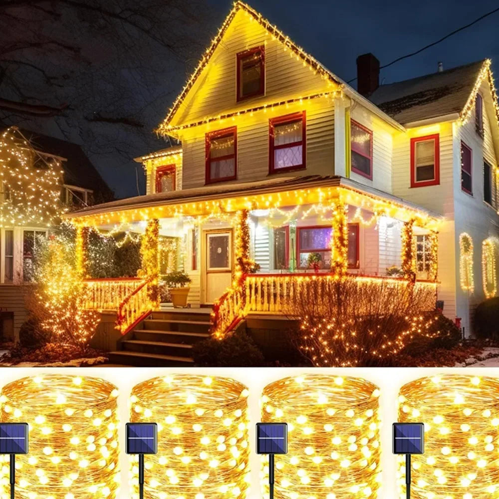 Leds solar led luz ao ar livre festão lâmpada jardim solar luz de fadas corda natal decoração do jardim ao ar livre
