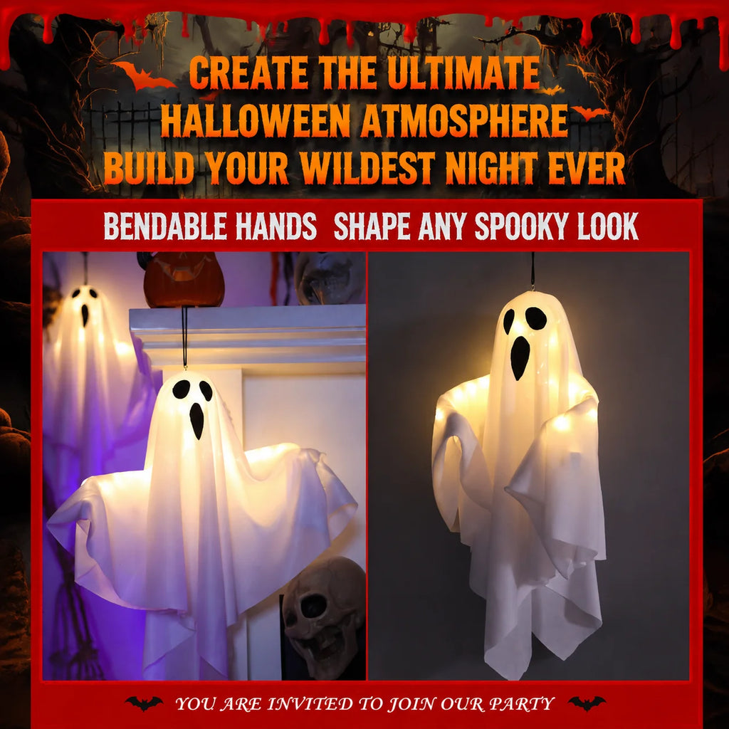 Decoração de Halloween com Fantasma Luminoso LED para Casa, Interior e Exterior, Casa Assombrada, Bar, Adereços de Terror Suspensos, Decoração de Fantasma com Luzes
