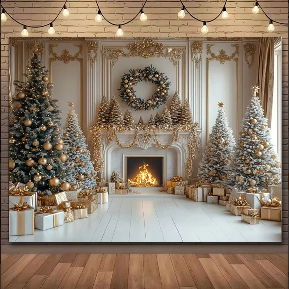 Natal inverno fundo vintage lareira festa decoração crianças photo studio suprimentos árvore de natal lanternas cenário nevado