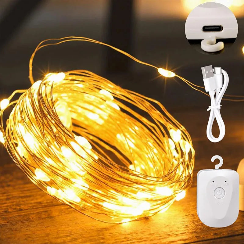 Luzes de fadas de natal recarregável led à prova d' água rgb luz de corda 8 modos design destacável para decoração de festa de casamento de árvore de natal