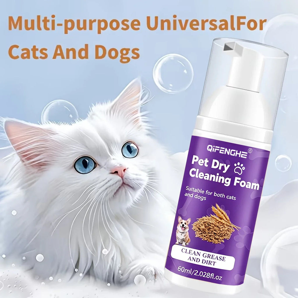 Shampoo Seco para Cães e Gatos - Espuma Sem Água, Sem Enxágue, Desodorizante e Limpante para Filhotes