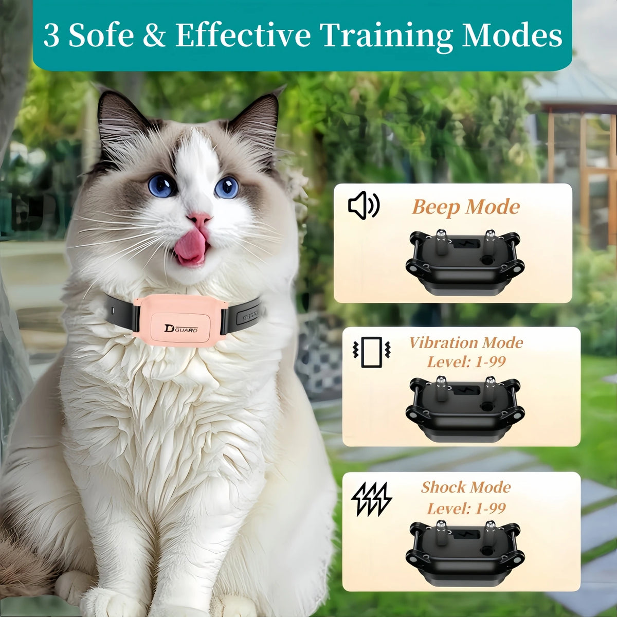 Coleira de Treinamento para Gatos, Coleira de Choque para Gatos com Controle Remoto de 3000-3300FT, Coleira Anti-Miado para Gatos, Coleira de Controle Remoto para Gatos, Produtos para Animais de Estimação