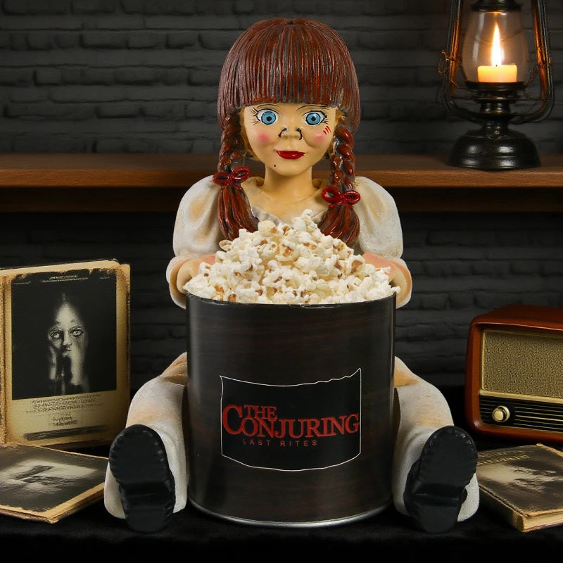 Decorações de halloween casa drama mostrar resina ornamento thriller pipoca menina pipoca balde lanche armazenamento bin decoração para casa