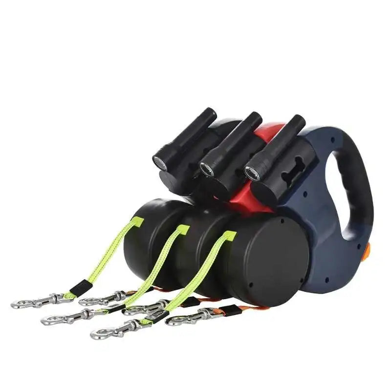 Trela retrátil automática para cães, 3m, com lanterna led, saco de resíduos, roleta, corda de tração dupla de 360 graus, suprimentos para animais de estimação