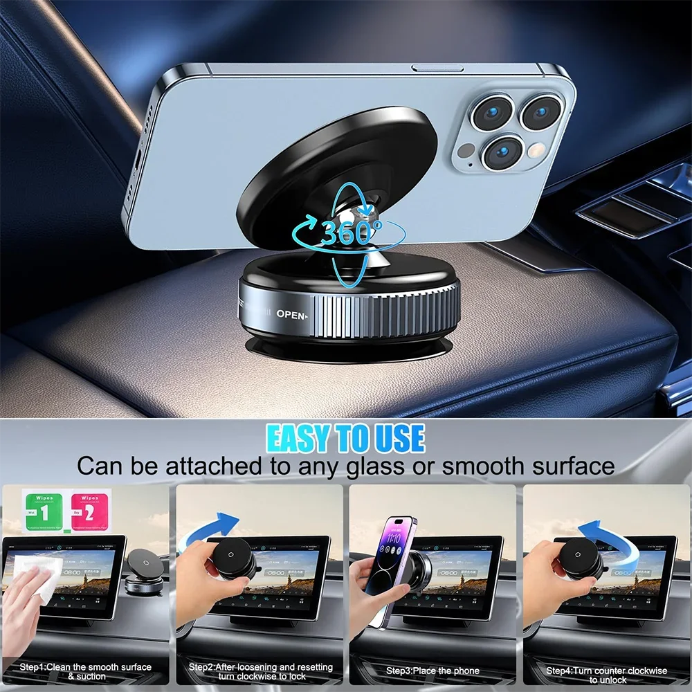 Phone Mount Vacuum Magnetic Phone Holder for Car, 360 Adjustable Vacuum Magnetic Phone Holder, Magnet Car Mount for All Smartphones