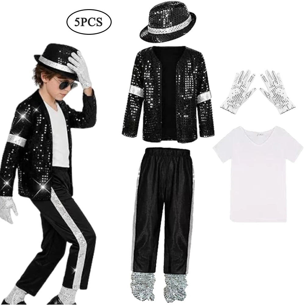 Fantasia de Halloween para Crianças, Traje de Superestrela Cantor Michael Jackson, Roupa de Performance de Dança, Fantasia Infantil para Meninos e Meninas