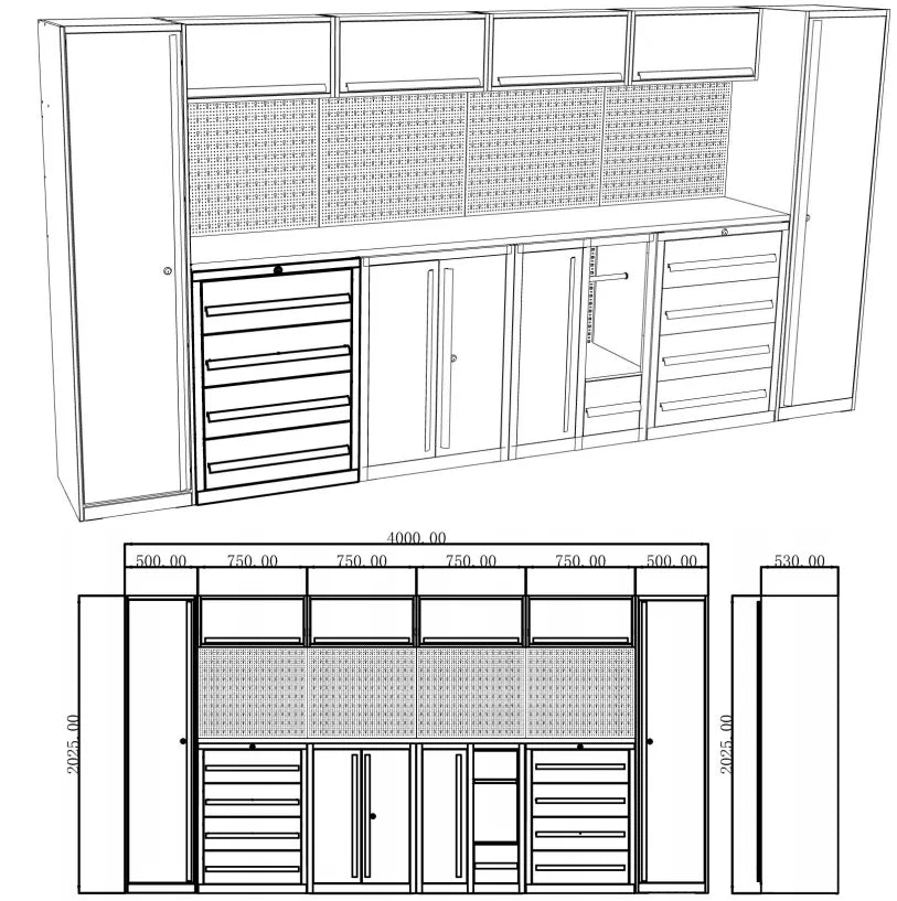 Conjuntos de ferramentas de armazenamento de ferramentas de nível industrial Garagem modular Bancada de trabalho de nível industrial resistente OEM ODM Garagem personalizável