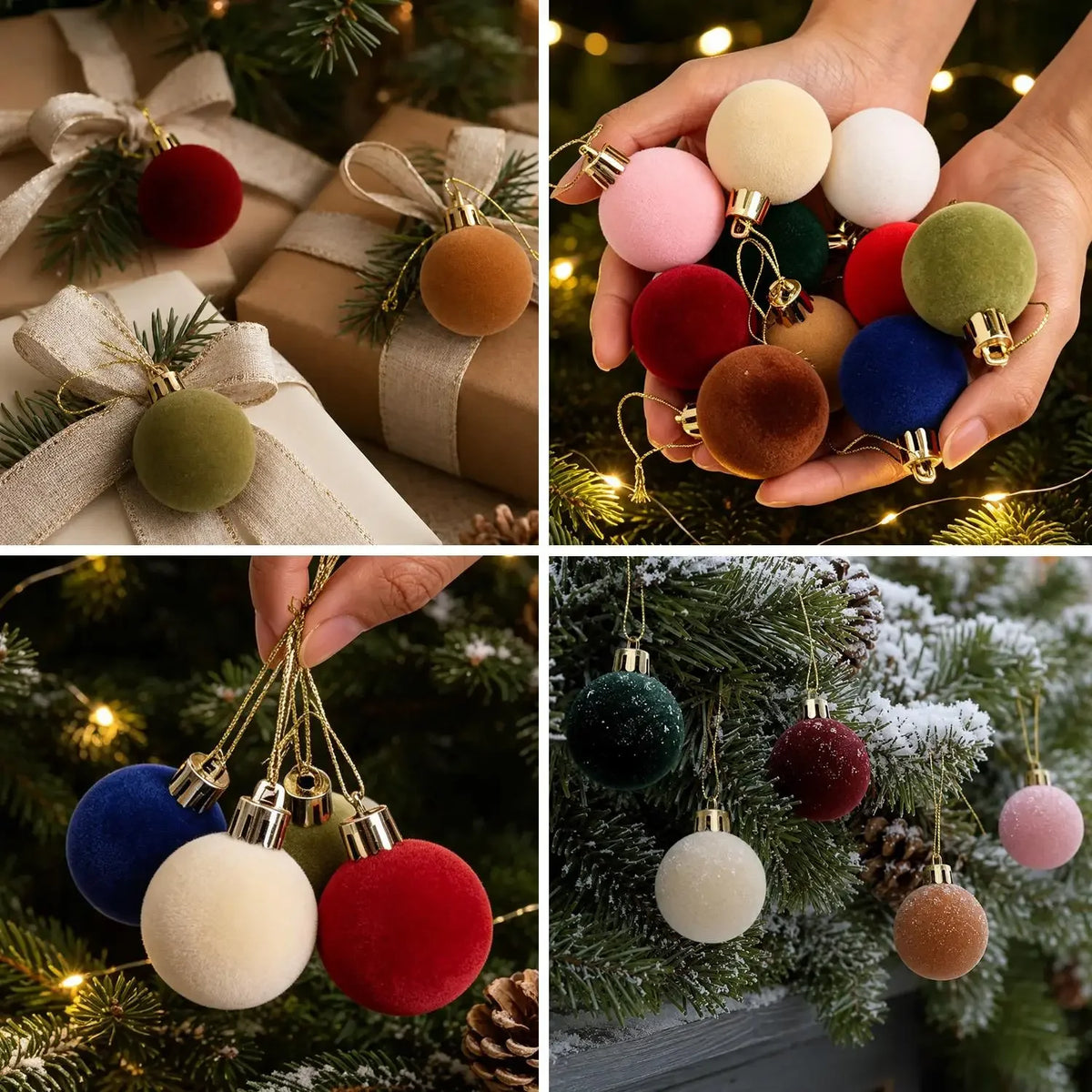 Bolas de Natal Flocadas, Enfeites para Árvore de Natal, Pingentes, Guirlanda de Natal, Decoração com Bolas de Veludo, Suprimentos DIY para Festas em Casa