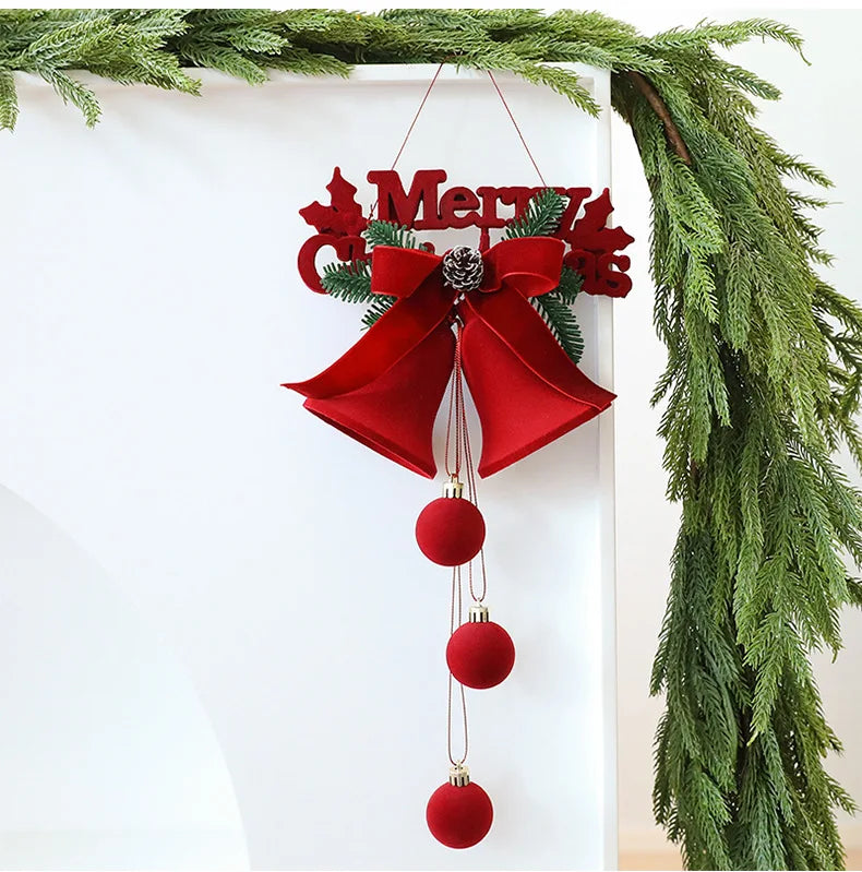Enfeites de Natal em Veludo Vermelho, Bolas Flocadas, Sinos, Pingentes, Laços, Decoração para Casa, Presentes para Festa de Natal e Ano Novo