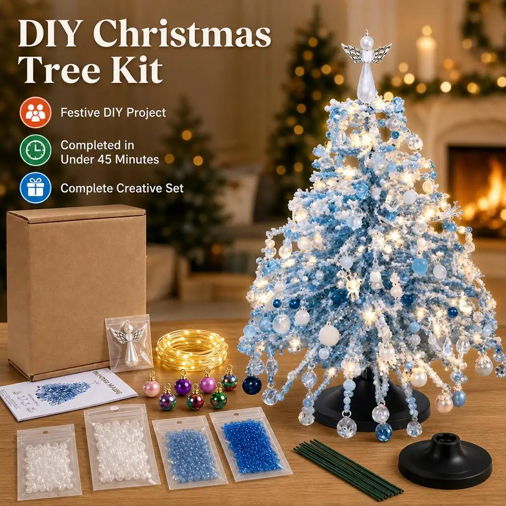 Kit de Árvore de Natal de Contas DIY, Ornamento Festivo de Mesa com Luzes LED, Contas Multicoloridas, Decoração de Férias Fácil de Montar