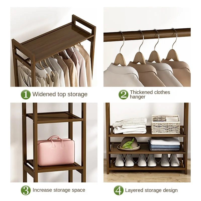 Assemble simple coat and hat rack simple modern solid wood bedroom floor hanger cabinet clothes bag storage household wardrobe