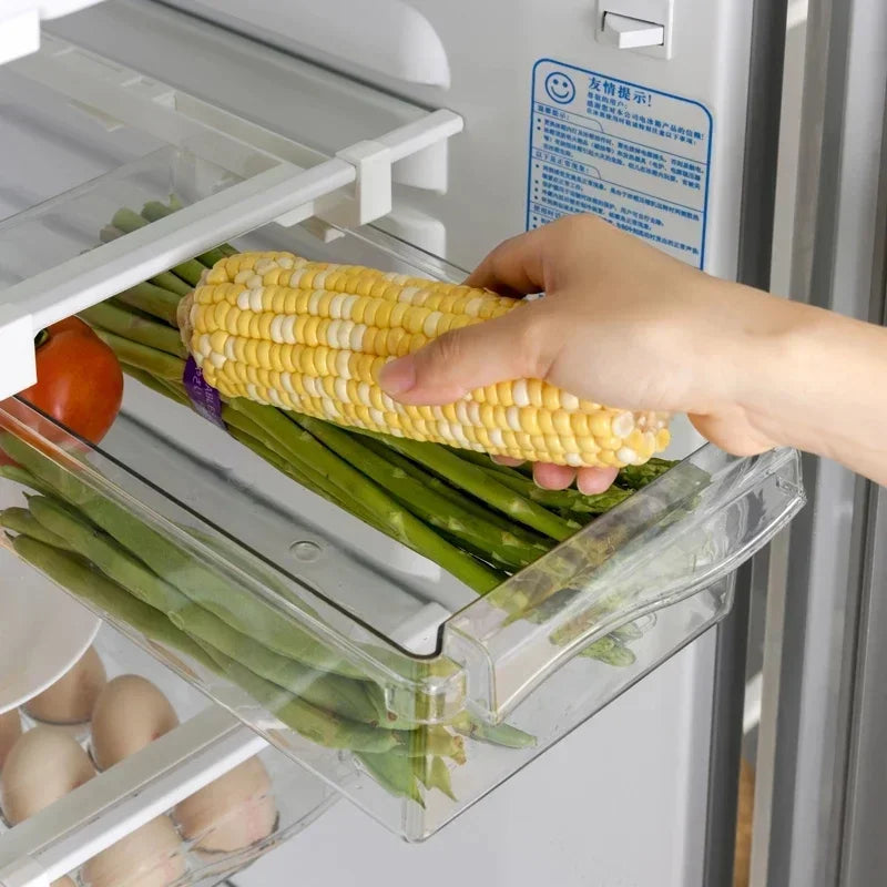 Organizador de geladeira, ovo de frutas, rack de armazenamento sob a prateleira, caixa de gaveta de geladeira, organizador de cozinha para manter fresco