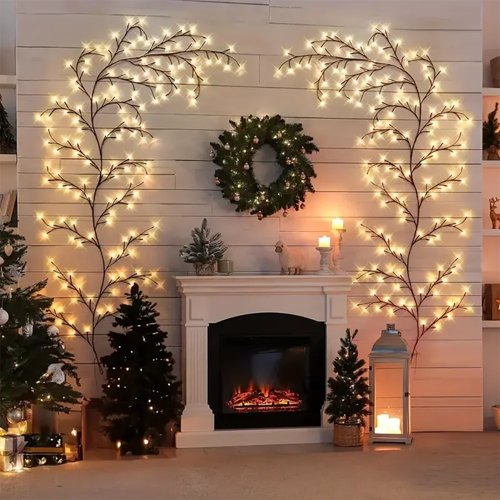 Luzes LED Flexíveis em Formato de Galho de Salgueiro com 96 LEDs, Lâmpada de Árvore de Bétula, 8 Modos de Iluminação para Decoração de Natal e Ação de Graças, Luz de Ambiente