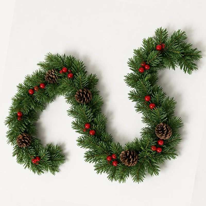 Guirlanda de Natal com Pinhas e Frutas Vermelhas, Árvore de Natal Artificial, Guirlanda de Galhos de Pinheiro, Decoração para Festas em Casa