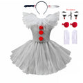 Fantasia de Palhaço Assustador para Meninas, Vestido Tutu de Tule Cinza, Roupa de Cosplay para Halloween, Carnaval dos Mortos e Festas de Palco