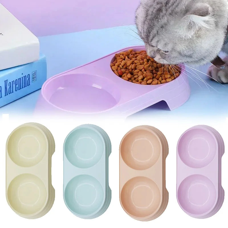 Tigela dupla para animais de estimação, cães e gatos, tigelas duplas, macaron, plástico, suprimentos para animais de estimação, acessórios para gatos, produtos para gatos