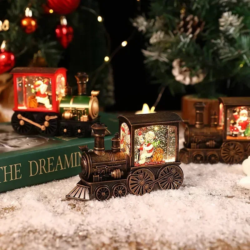 Presente de natal bola de cristal ornamentos luzes led trem papai noel feliz natal decoração para festa em casa natal