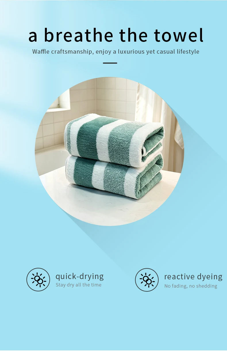 Conjunto de 2 toalhas com alta capacidade de absorção de água, secagem rápida, não soltam fiapos e são duráveis – ideais para uso doméstico, na praia e para o rosto.
