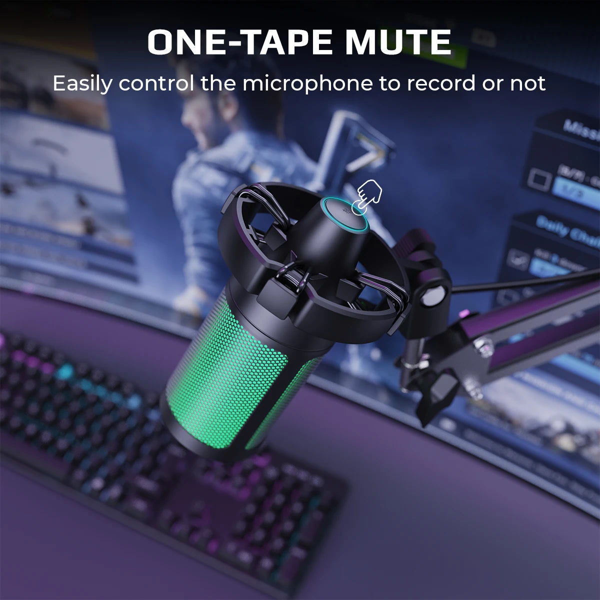 FIFINE Ampligame A2T Gaming Microphone Kit with Boom Arm for Streaming, Tap-to Mute & RGB Lighting, Plug and Play for PC/PS4/5