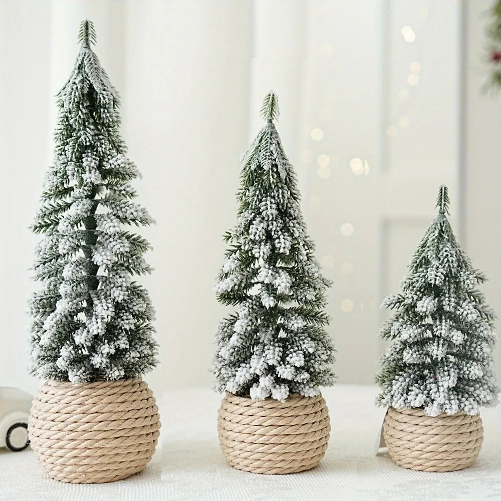 Mini árvore de natal artificial pequena neve pinho decorações da árvore de natal festa de ano novo ornamentos presentes decoração de mesa para casa