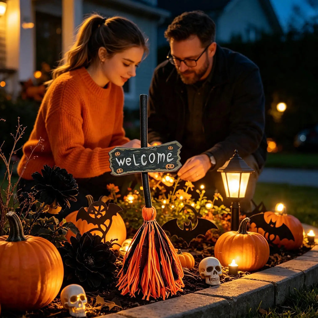 Vassoura de Bruxa Animada para Decoração de Halloween com Sensor de Movimento, Iluminação e Efeito Flutuante, Adereço Assustador e Dançante para Casa Assombrada