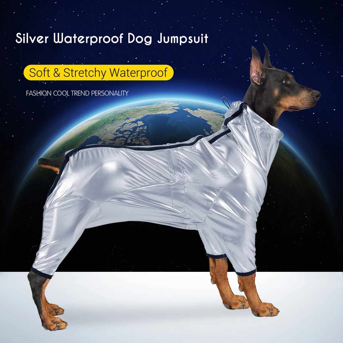 À prova dwaterproof água macacão para cães da menina ou do menino quente primavera roupas para animais de estimação médio grande raça fechado barriga espaço prata traje do cão