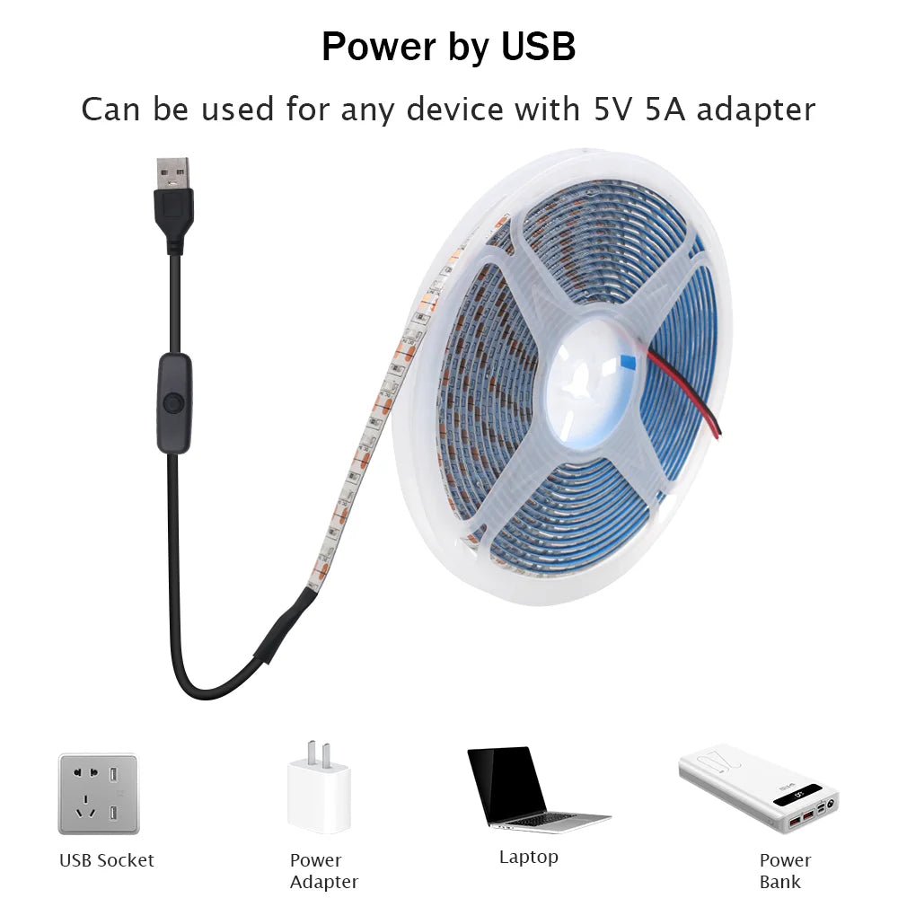 5v 2835 luz de tira led usb 60leds/m fita flexível led com interruptor branco quente à prova dwaterproof água luzes led para decoração do quarto