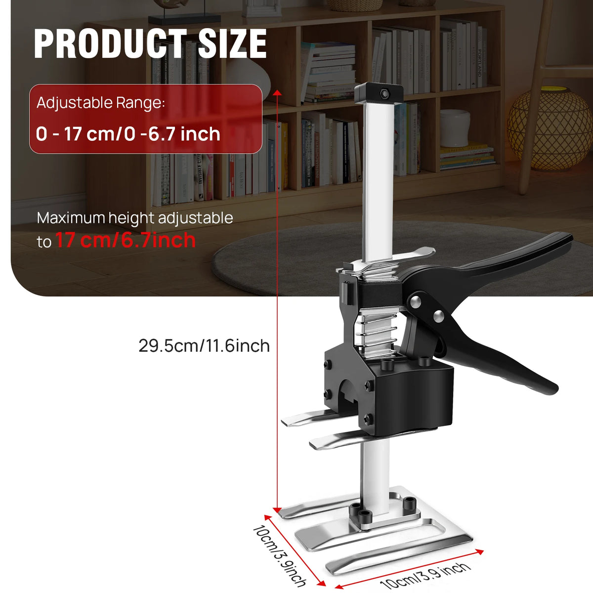 Gato de braço para economia de trabalho, conjunto leve de ferramentas de levantamento manual com altura ajustável, altura ajustável de 0-17 cm, peso máximo de 170 kg