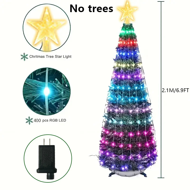 Luzes de Natal de 7,87 pés com 400 LEDs, Luzes de Cordão LED RGB Inteligentes IP68 para Decoração de Feriados em Árvores Internas e Externas com Controle por Aplicativo