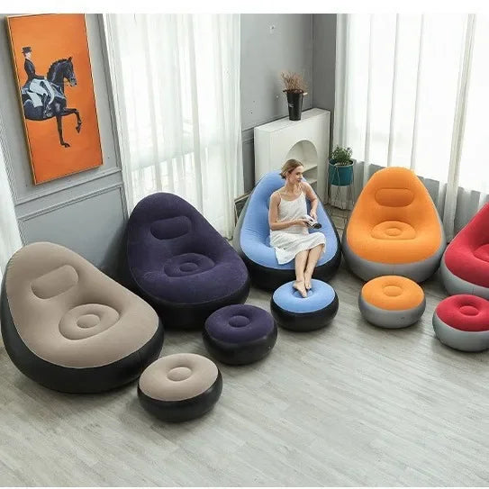 Lazy inflatable sofa recliner, single thickened flocking, outdoor camping beach home leisure, portable living room balcony sofa