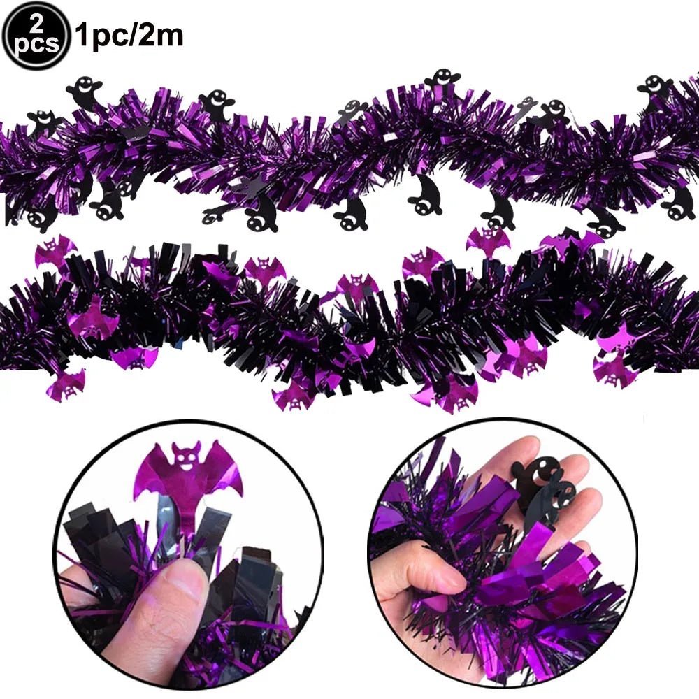 Cortina de Franjas Metalizadas de Halloween, Guirlanda de Enfeites, Painel de Fundo para Fotos com Estampas de Abóbora, Fantasma, Morcego e Boo, Decorações Suspensas para Portas e Paredes de Festa de Halloween - Kasa & Pet