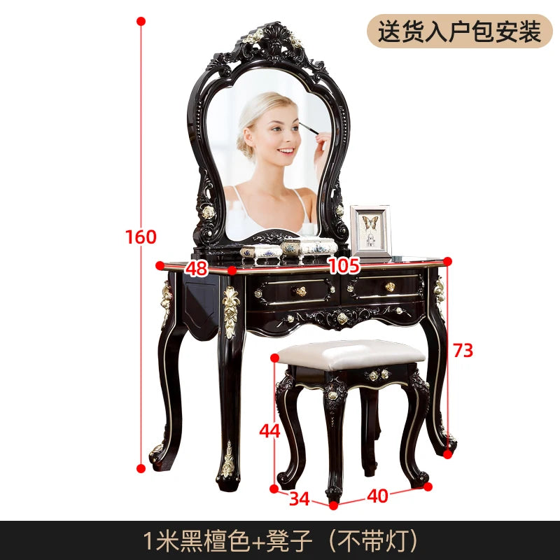 European Decor Makeup Vanity Desk Wooden Drawer White Black Makeup Vanity Desk Mirror Corner Komody Master Bedroom Furniture
