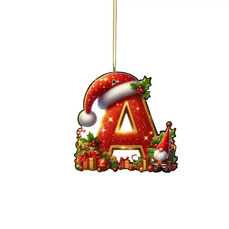 Enfeite de Natal com 26 letras, pingente plano para pendurar, ornamento personalizado, decoração festiva para árvore de Natal, presente para festas de fim de ano.