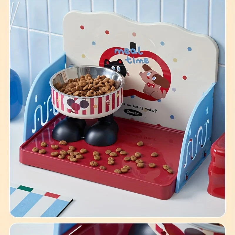 Mesa de Alimentação para Gatos e Cães, Antirrespingo, Antiderramamento, Fácil de Montar, Lavável, Estação de Alimentação para Tigelas de Comida e Água