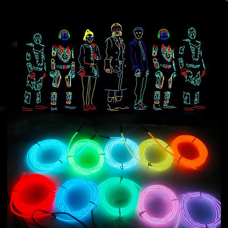 1m/2m/3m/5m interior do carro conduziu a lâmpada decorativa el fiação tira de néon para auto diy flexível luz ambiente festa atmosfera diodo usb
