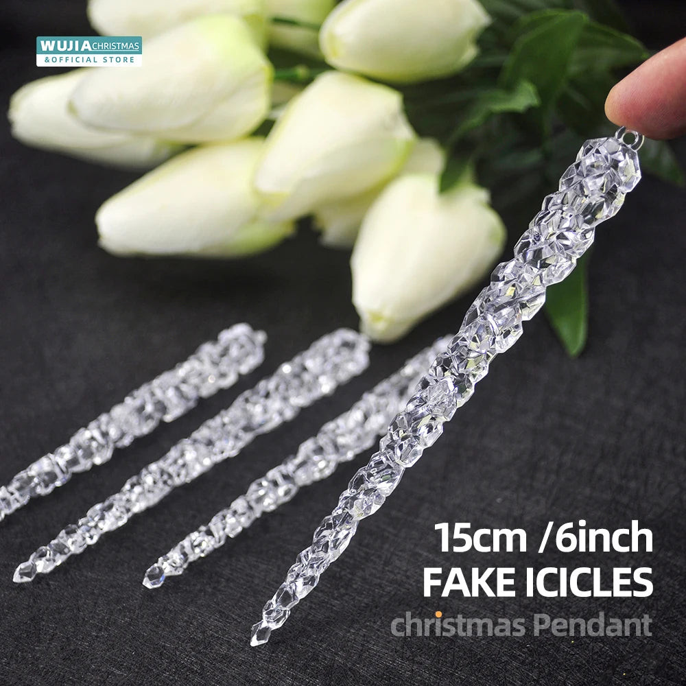 Simulação de Natal Icicles acrílicos, ornamento de Natal, gelo falso para festa de inverno, decoração de ano novo, 15cm, 6 peças