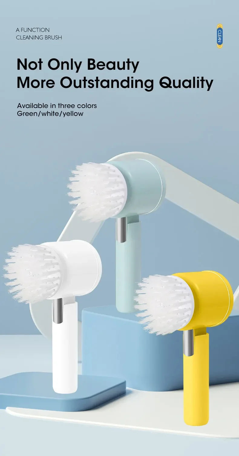 Purificador giratório elétrico sem fio 2025 com 5 escovas, limpador de banheiro recarregável à prova d'água IPX7 para limpeza de azulejos/doche/gravos